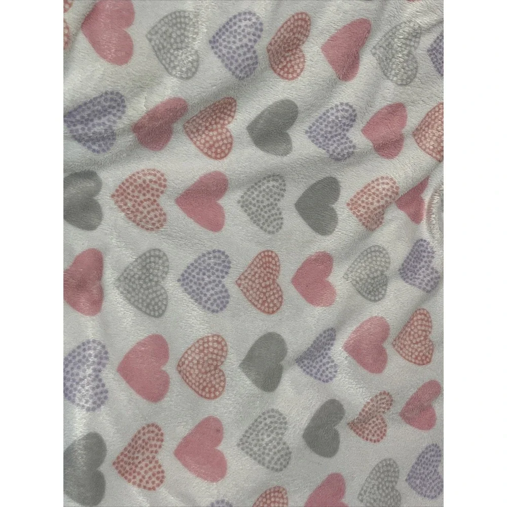 Just Born plush baby blanket white pink Purple Gray hearts
